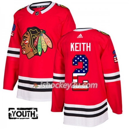 Børn NHL Chicago Blackhawks Trøje Duncan Keith 2 Adidas 2017-2018 Rød USA Flag Fashion Authentic